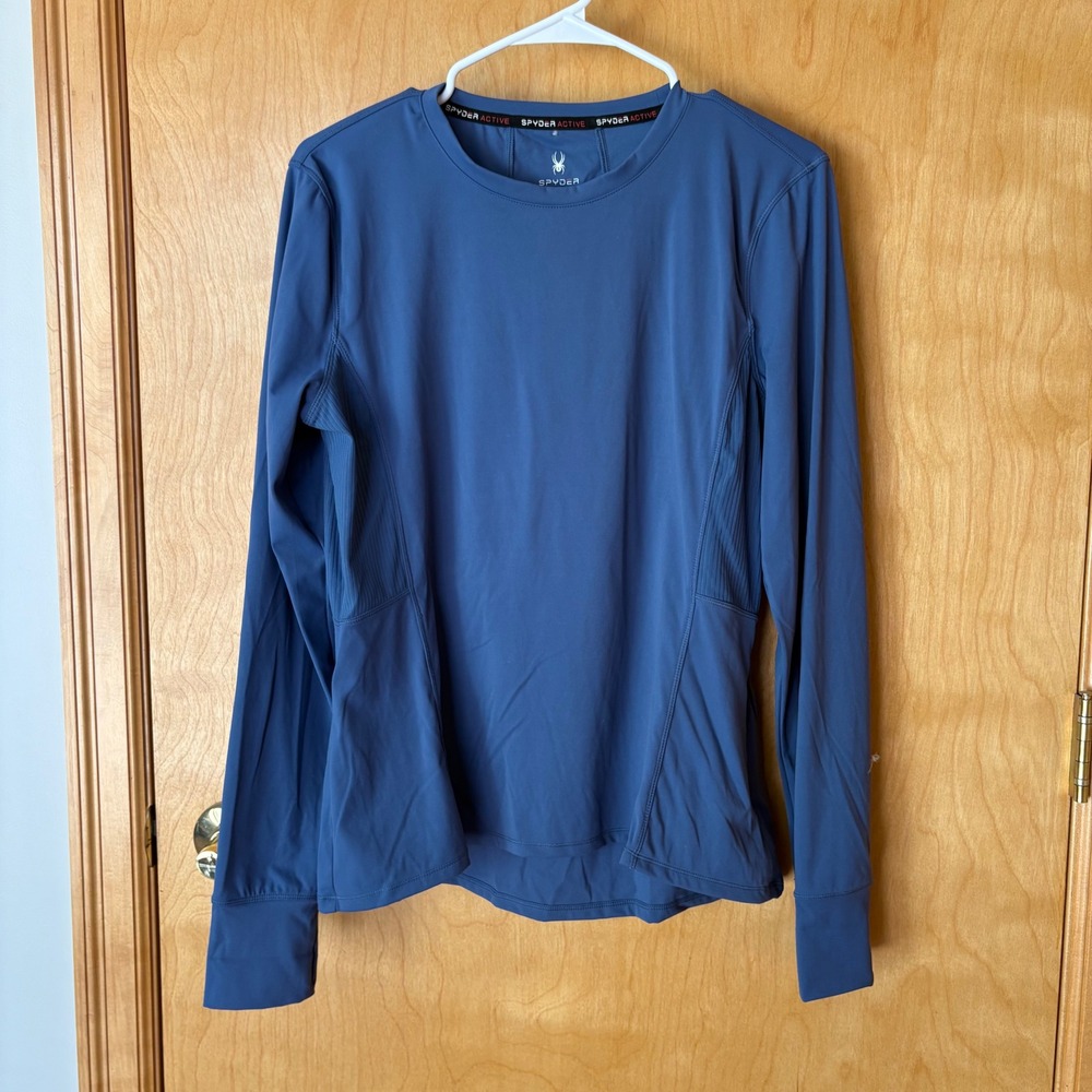 Spyder Active Long Sleeve Top‎ Womens Large Blue Performance Shirt Thumbholes